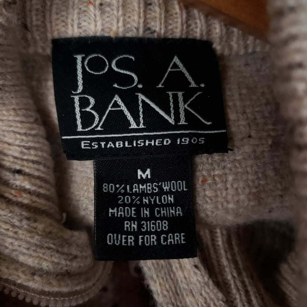 Jos. A. Bank M Lambswool Donegal Fleck Quarter Zip Sweater Beige Mock Fisherman - Picture 7 of 11